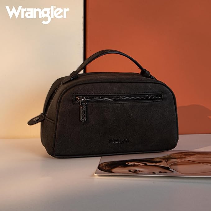 Montana West Wrangler Makeup Bag for Women Small Cosmetic Toiletry Bags Western Make Up Pouch Durable Cute Travel Purse,Black