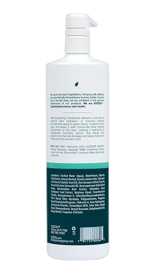 SUDZZFX TAME Smoothing Conditioner – Hydrating & Moisturizing Hair Treatment – Frizz Control, Color Safe, Sulfate-Free, Paraben Free – Conditioner for Dry & Damaged Hair, 33.8 fl oz