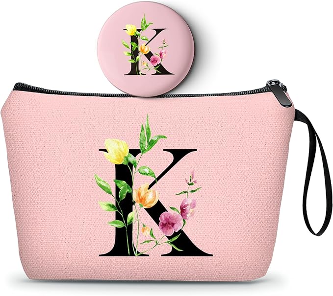 Birthday Thank You Appreciation Monogrammed Gifts for Mom Aunt Teacher Sister Friend Coworkers Bride Bridesmaid Makeup Cosmetic Bag with Mirror Mothers Day Christmas Graduation K