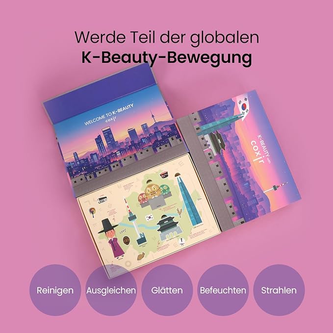 coxir K-Beauty Seoul Glow Set – 5-Step Korean Skincare Routine with TXA & Black Rice – Cleansing oil, Mask Cleanser, Ampoule, Balm & Moisturizer – Deep Hydration, Radiant Glass Skin Gift Set