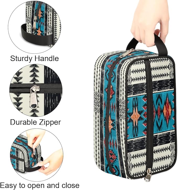 Aztec Western Ethnic Vintage Travel Toiletry Bag for Women Men Lightweight Cosmetic Makeup Bag Organizer Waterproof Shaving Bag Dopp Kit with Large Capacity for Toiletries and Shaving Accessories