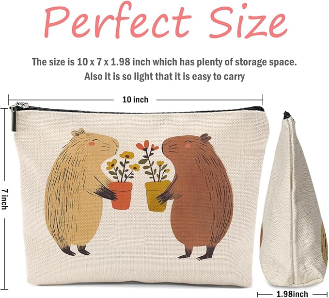 Capybara Gifts, 2 Pcs Cute Makeup Bag, Capybara Stuff Cosmetic Bag Travel Pouch, Friendship Graduation Birthday Animal Lovers Gifts for Women Girls Daughter Friend Niece Sisters