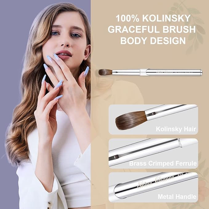 Acrylic Nail Art Brush Size 10, 100% Pure Kolinsky Hair Oval Nail Brush for Acrylic Application, Professional Nail Extension Manicure Tool Striping Nail Drawing Pen for DIY Home Salon
