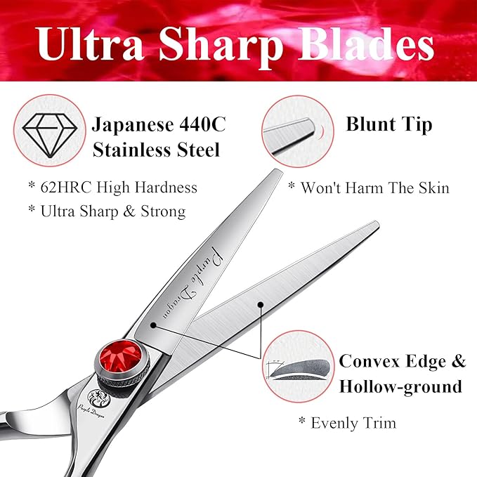 Purple Dragon 4.5/5.0 inch Silver Barber Hair Cutting Scissors/Shears with Bag- Perfect for Professional Hairstylist, Hairdresser (5.0 inch)
