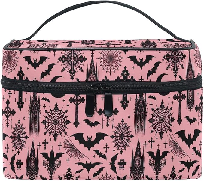 MNSRUU Makeup Bags, Black Gothic Moon Spider Webs and Bats Makeup Organizer Bags Toiletry Bag Box Travel Cosmetic Bag Make Up Train Case for Women Teen Girl Ladies