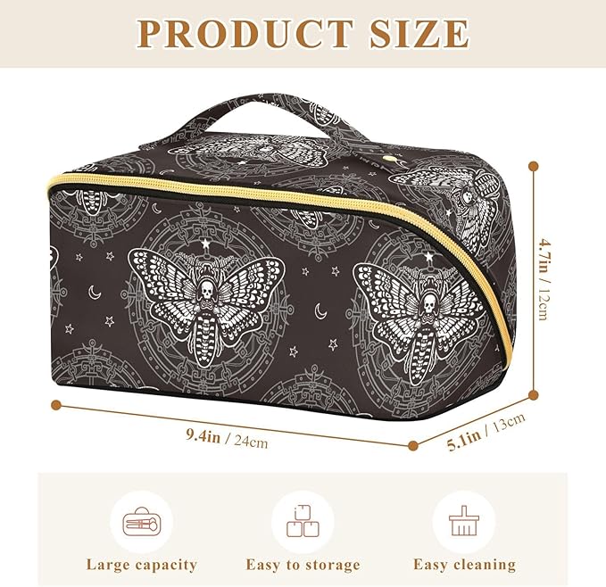 Makeup Organizer Bag, Skull Butterfly Black Travel Makeup Bags Makeup Vanity Case Large Capacity Rhombus Cosmetic Toiletry Bag for Girl Women Ladies