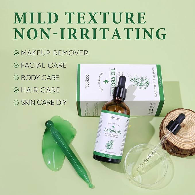 Jojoba Oil Pure Cold Pressed Unrefined Gua Sha for Healthier hair Smoother skin Base Carrier Moisturizing Oil 3.52oz 100ml