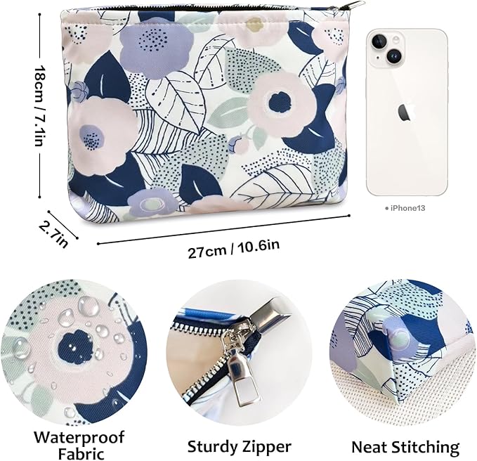 STARDW Aesthetic Floral Makeup Bag Cute Small Cosmetic Bags for Women Girls, Travel Toiletry Bag Large Capacity Zipper Makeup Pouch, Purse Organizer Pouches (Abstract Flowers)