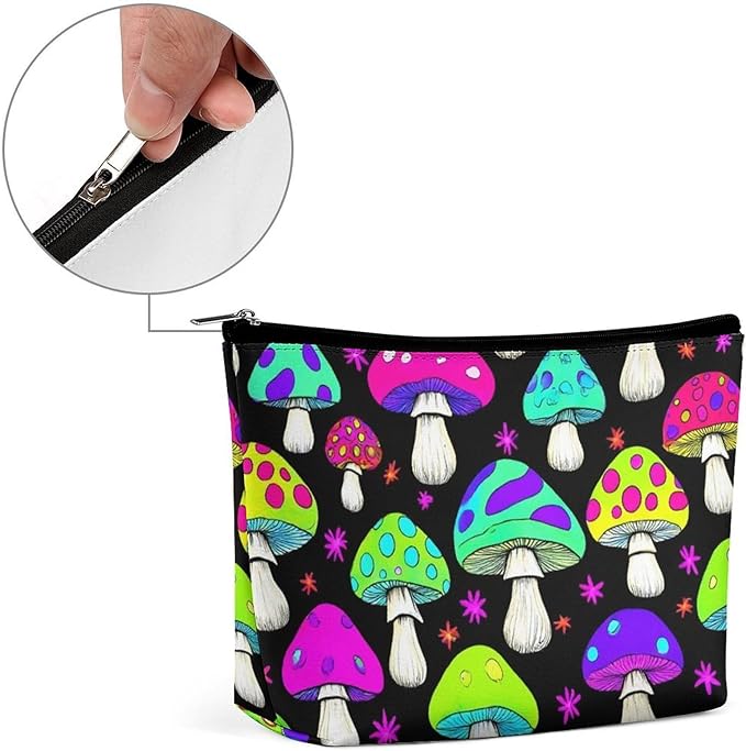 Fashion Zipper Cosmetic Case, Portable Makeup Case, Personality Toiletry Bag, Travel Cosmetic Toiletry Bag Trippy Magic Neon Mushrooms