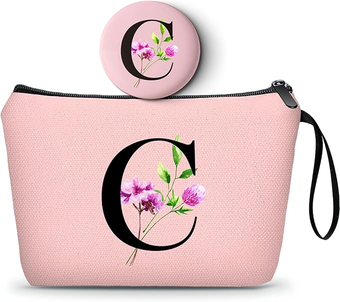 Birthday Thank You Appreciation Monogrammed Gifts for Mom Aunt Teacher Sister Friend Coworkers Bride Bridesmaid Makeup Cosmetic Bag with Mirror Mothers Day Christmas Graduation C