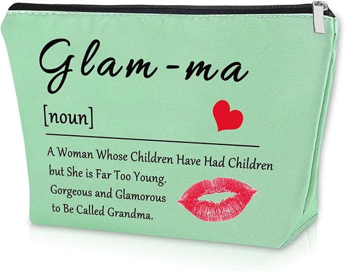 Sazuwu Grandma Green Makeup Bag for Grandmother Nana Gifts from Grandkids Cosmetic Bag Mothers Day Birthday Present Travel Pouch