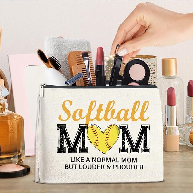 Softball Gifts Makeup Bag for Women, Christmas Birthday Gifts for Softball Lovers Team Players Coach Mother Girl Cosmetic Bag Travel Toiletry Pouch for Purse
