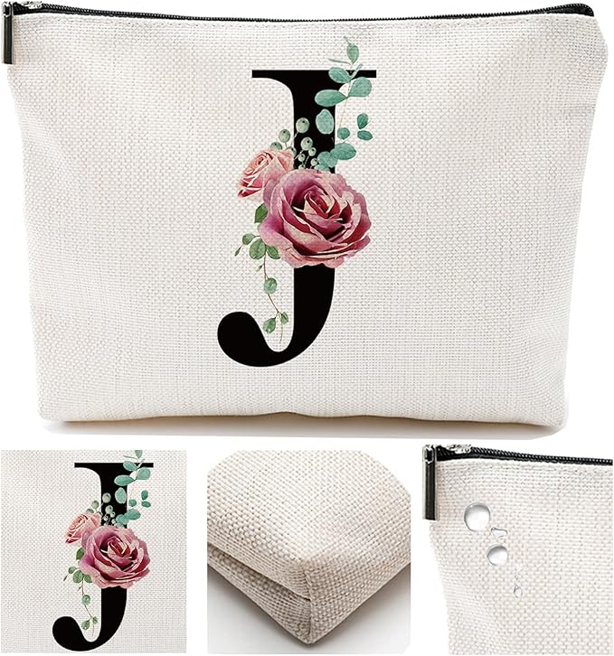 Initial A-Z Personalized Letter Makeup Bag, Monogrammed Bridesmaid Gifts/Presents Cosmetic Bag, Portable Stationery Storage Organizer Pouch, Friendship Love Travel Makeup Bags