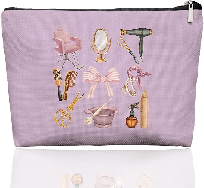 Lavender Hairstylist Makeup Bag for Women,Hairdresser Travel Organizer Bag, Aesthetic Salon Accessory Pouch, Gifts for Teen Girls 7.5 x 10 in