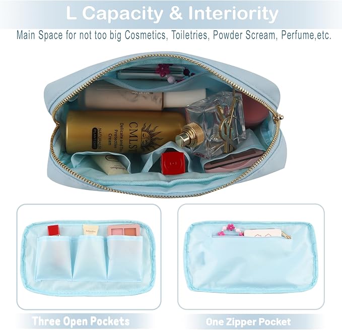 Travel Essentials Makeup Bag for Women Water-resistant Toiletry Organizer Nylon Cosmetic Pouch Preppy Stuff