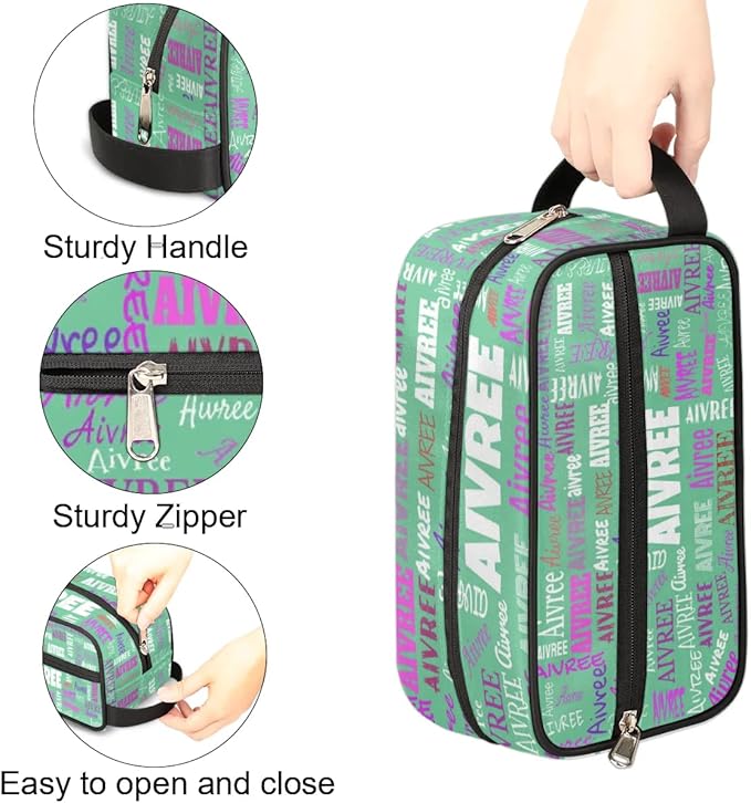 Custom Travel Cosmetic Bag with Name, Personalized Large Capacity Weekend Toiletry Bag Portable Bathroom Makeup Organizer, Light Green Solid Color