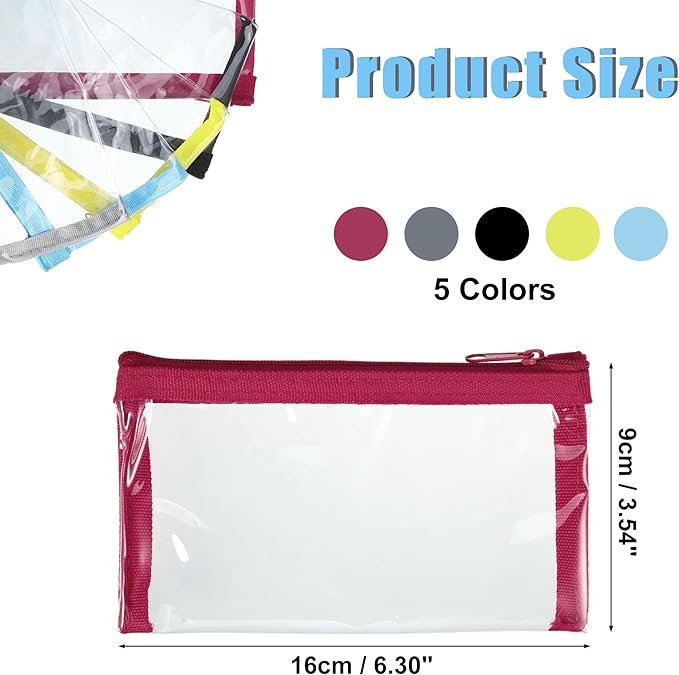 VOCOSTE 5pcs Small Makeup Pouches for Purse, Mini Clear Zipper Bag, 5Colors Transparent Case Cosmetic Pouch Waterproof Travel Organizer for Women