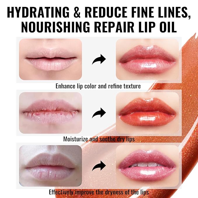 Oulac Red Pink Lip Gloss High-shine Moisturizing Lip Gloss Oil Colorful Shade Liquid Lipstick Non-stick Cup Glitter lipstick Lip Tint Reduce Fine Lines Lip Glaze For Dry Lip C13