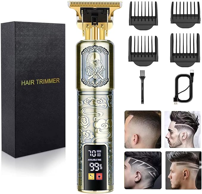 Hair Clippers for Mens Cordless Hair Trimmer T-Blade Trimmer Professional Haircut & Grooming Kit Rechargeable Clippers Hair Trimmer Shaver Cutting Kit with LCD Display (Figure-02)