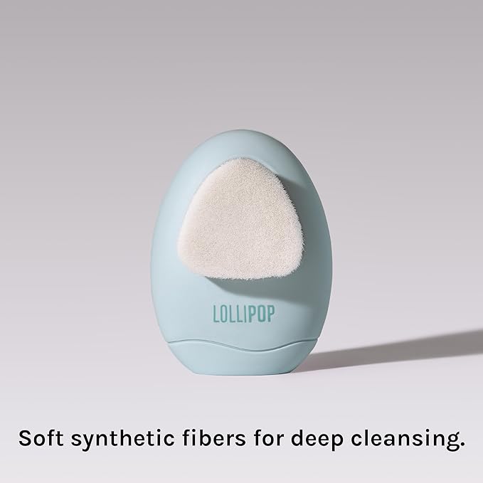 LOLLIPOP Dual-Sided Facial Cleansing Brush | Palm Size Silicone Face Exfoliator and Soft Fiber Cleanser | Manual Face Scrubber for Pores, Makeup Removal, Blackhead and Skincare Routine, Oceanic