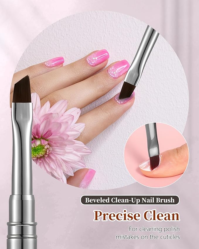 3PCS Brush for OPI Nail Polish Remover, AMilHiTon Nails Clean Up Brushes, Round/Angled/flat Acetone Resistant Nail Art Designs, and Tidying Up Polish Mishaps on Cuticles（Gun Color）