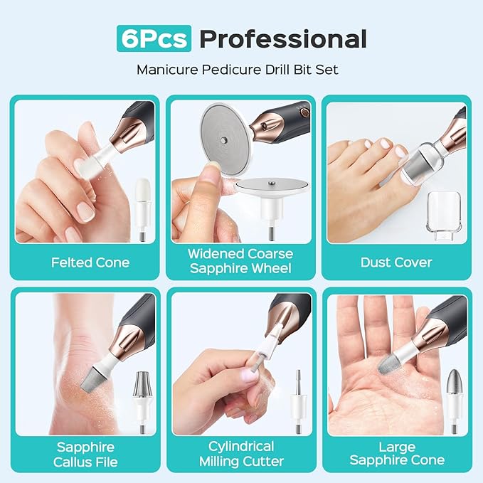 COSLUS Professional Manicure Pedicure Kit: Electric Cordless Nail File Set, 5 Speed Rechargeable Nail Drill Machine for Thick Nails, Toenail Grinder Cuticle Trimmer Hand Foot Callus Remover Nail Tool