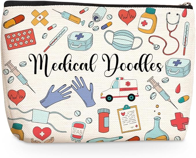 Wenboco Nurse Makeup Bags, Nurse Gifts for Women, Medical Noodles Cosmetic Bags With Zipper, Portable Pouch Purse Travel Essentials Toiletries Accessories, Christmas Birthday Gifts