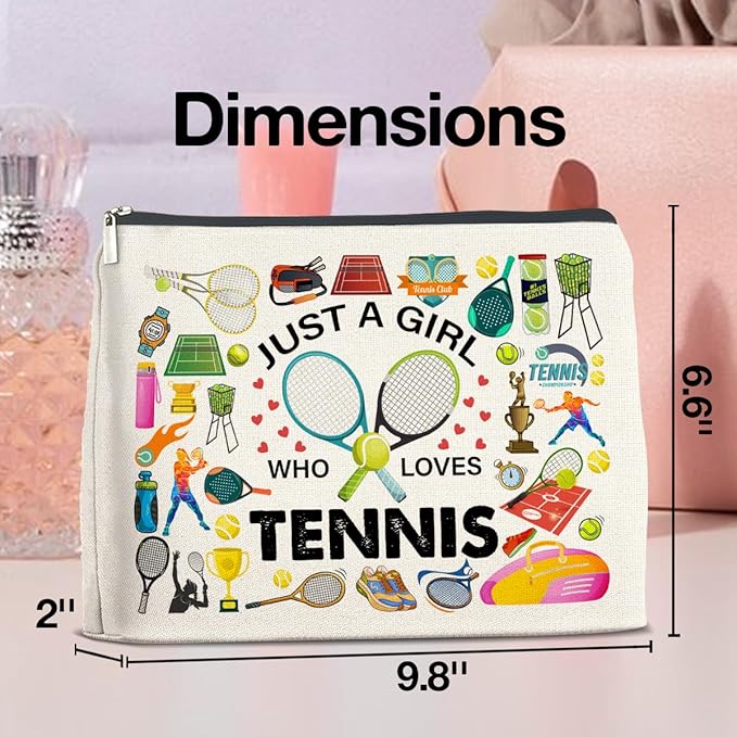 Tennis Gifts Makeup Bag Tennis Lover Gifts for Girls Women Tennis Lover Cosmetic Bag Tennis Team Gifts Just a Girl Who Loves Tennis Zipper Makeup Pouch