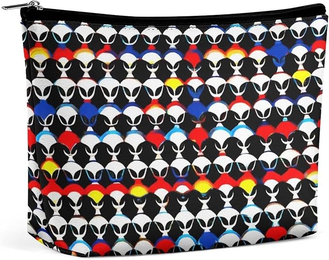 Women's Toiletry Bag, Travel Cosmetic Bag, Large Makeup Case, Cool Trippy Aliens Pattern Personality Fashion Zipper Cosmetic Case