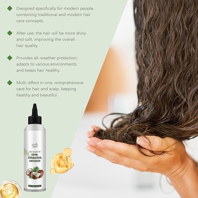 Natural Coconut Oil for Hair Growth,Nourishing Scalp Treatment for Stronger Strands,Frizz Control & Split End Repair,for All Hair Types,3.38Fl Oz