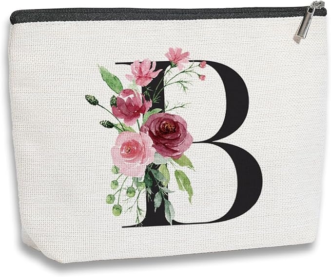 Initial Makeup Bag, Personalized Gifts for Women, Bridesmaid Gifts, Birthday Gifts for Women Mom, Gifts for Best Friend, Bride Bridesmaid Cosmetic bag (Letter B)