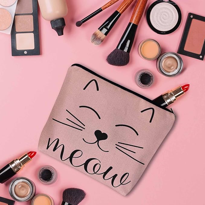 Cat Cute Cosmetic Bags For Women, Funny Kitten Cat Face Meow Roomy Makeup Bag Toiletry Bag Accessories Organizer Storage Bags Makeup Pouch For Travel Business Gym Camping Bathroom, Pink