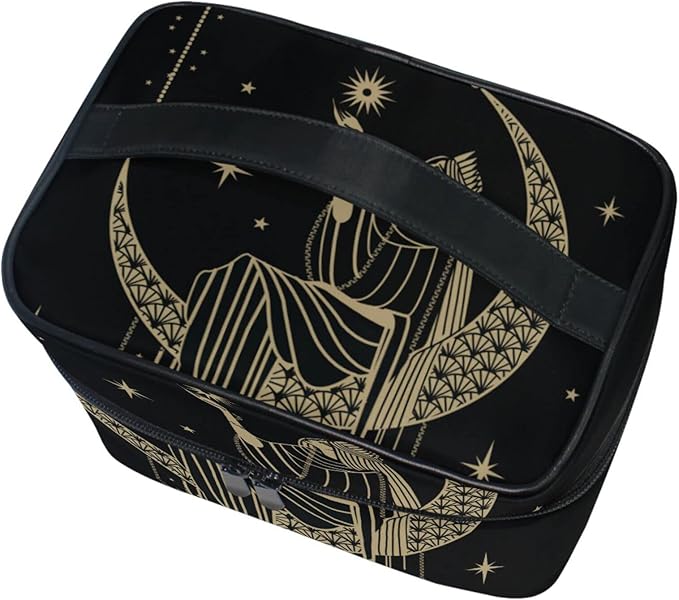 Makeup Train Case Sacral Night Girl On Moon Korean Carrying Portable Zip Travel Cosmetic Brush Bag Organizer Large for Girls Women