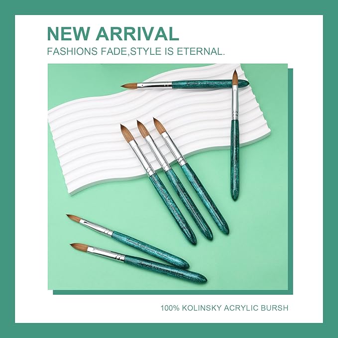 Acrylic Nail Brush Size #14, 100% Pure Kolinsky Nail Art Brushes for Acrylic Application, Sturdy Starry Handle Oval Shaped Nail Design Tools for Professional Manicure DIY, Green