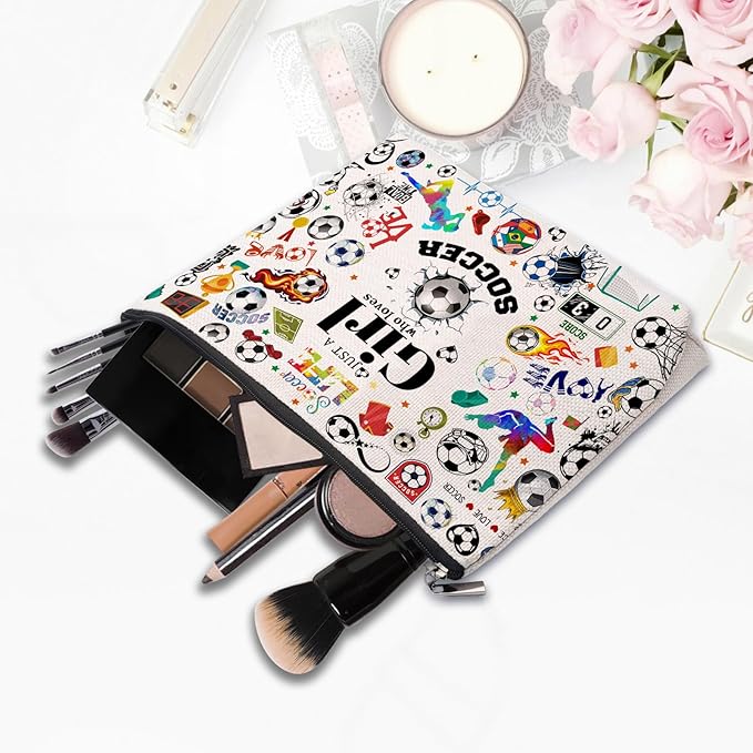 Soccer Gifts Makeup Cosmetic Bag for Women, Soccer Coach Gifts, Soccer Team Gifts for Soccer Lovers Players Fans Birthday Gifts for Her Women