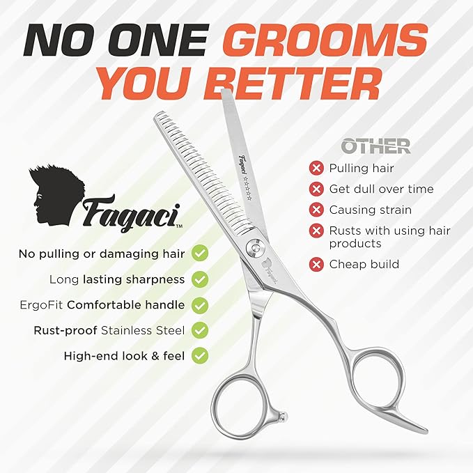 Fagaci Hair Thinning Scissors 6" with 440C Steel, Extreme Sharpness & Precise Cuts Texturizing Shears, Barber Thinning Shears, Hair Cutting for Women & Men, Slim Blades Texturizing Scissors