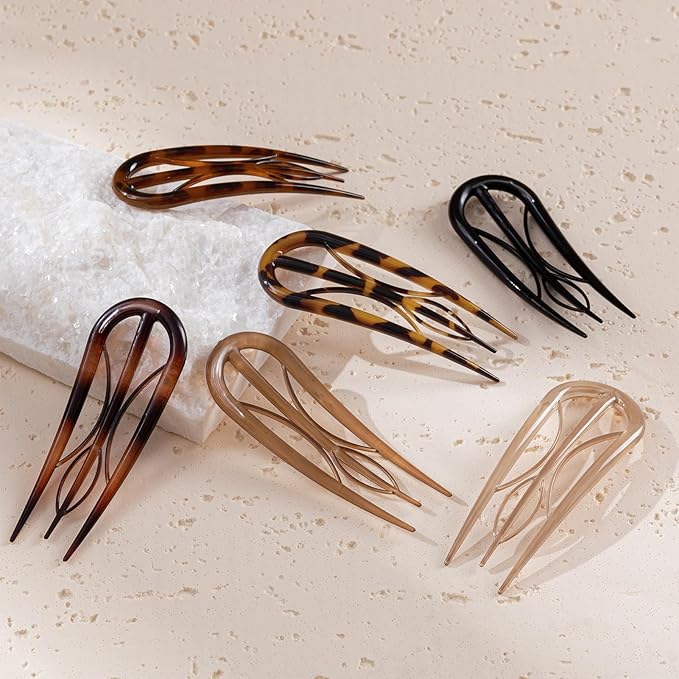 Sunolga 6PCS French Hair Pins for Women, French Pins Hair, Large Hair Styling Pins for Thin Thick Hair, Unique 3 Internal Teeth Hair Sticks Hairpin（leopard print）