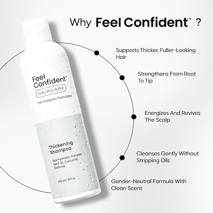 Haircare Thickening Shampoo - Gender-Neutral, Hair Surgeon Formulated. Pumpkin seed oil, Turmeric root extract, Saw palmetto, and Caffeine to Density and Growth. 8oz / 240 mL Bottle.