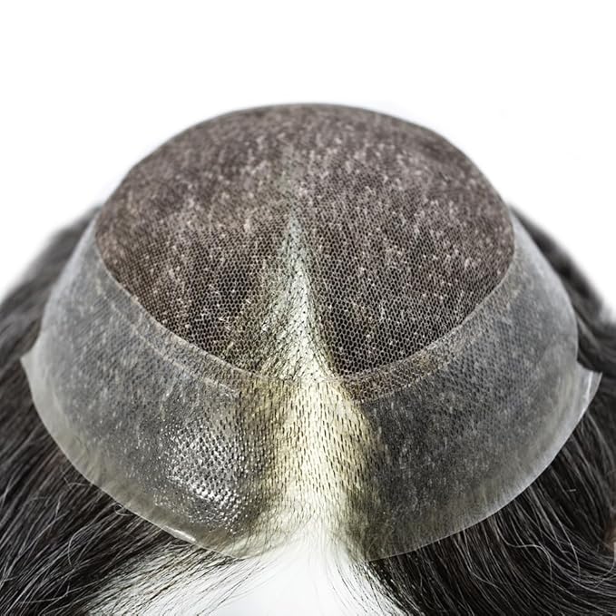 FACE MIRACLE Hair System for Men French Lace Mens Toupee Human Hair Replacement System Lace with PU Toupee for Men Male Hair Piece Wigs 8"X10" #1B40 1B# OFF BLACK WITH 40% SYNTHETIC GREY