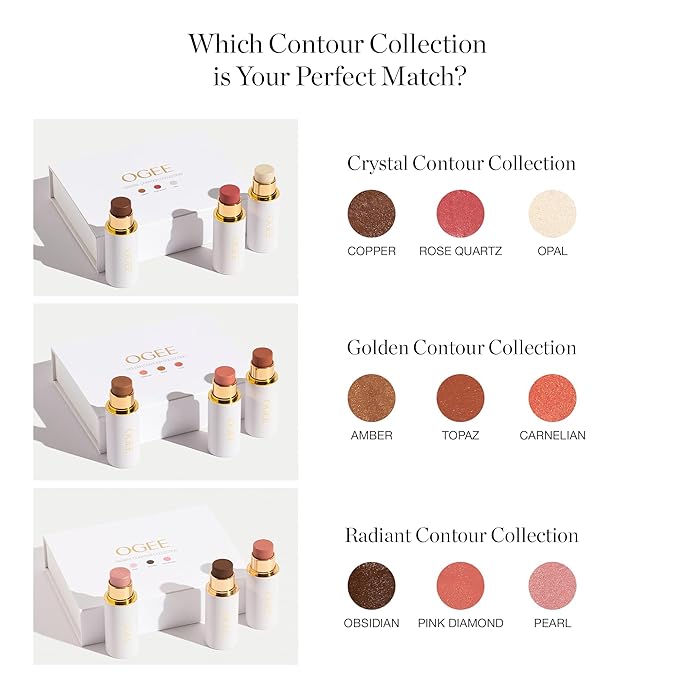 Ogee Face Stick Crystal Collection Trio - Contour Stick Makeup Collection - Certified Organic Contour Palette - Includes Bronzer Stick, Blush Stick & Highlighter Stick
