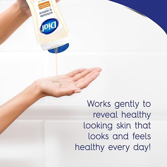 Dial Body Wash, Exfoliate & Restore Cocoa Butter & Orange Extract, 32 Fl Oz, With Vitamin E, Gentle, Leaves Skin Feeling Nourished, Dermatologist-Tested, No Parabens & Sulfates