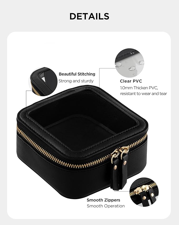 HBlife Small Makeup Bag for Purse Cute Mini Makeup Bag Cosmetic Bag Women Travel Clear Makeup Pouch Case Organizer Leather Make Up Toiletry Bag Transparent Storage Bag(Black)