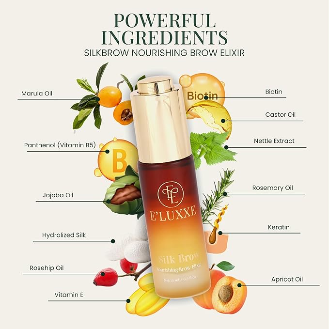 SilkBrow by E’Luxxe – Luxury Eyebrow Growth & Conditioning Oil with Castor & Apricot Oils, Biotin & Silk Proteins – Nourishing Elixir for Softer, Healthier Brows & Post-Lamination Care (15ml)