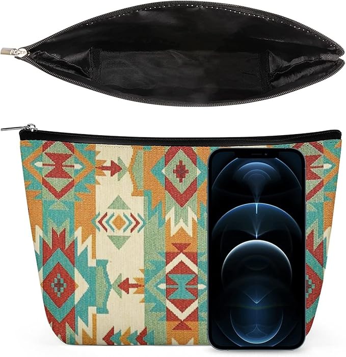 Tribal Aztec Native American African Ethnic Symbols Art Toiletry Bag Holder Portable Gift for Girls Women Large Capacity Travel Makeup Train Case for Cosmetics Digital Accessories Fashion Travel Bag