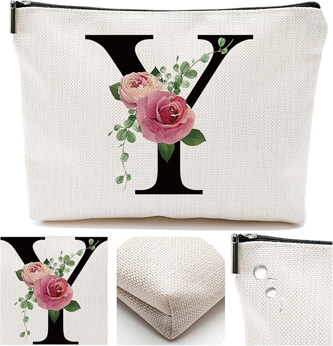 Initial A-Z Personalized Makeup Bag, Monogrammed Bridesmaid Presents Cosmetic Bag, Portable Stationary Storage Organizer, Friendship Travel Makeup Bags