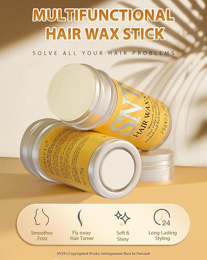 Samnyte Wax Stick for Hair & Styling Combs 4Pcs, Wigs Slick Edge Control, Teasing Brush Loose Hair, Rat Tail Separation, Finishing Flyaways, 4.58 Ounce, 4