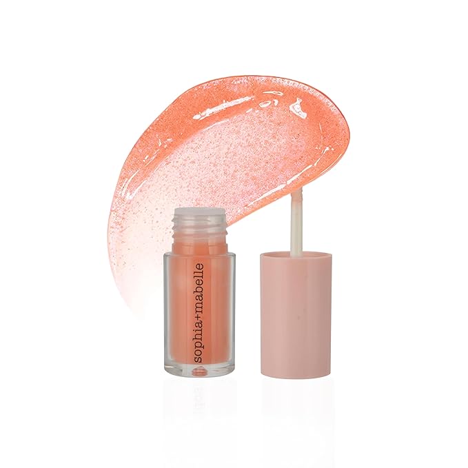 Sophia + Mabelle Hydrating Lip Oil – Lightweight, Non-Sticky & High-Shine Lip Gloss Oil – Moisturizing, Nourishing, Soothing Tinted Formula for Soft Lips – 3.7g (Cabana Service (Peach), 3.7g)