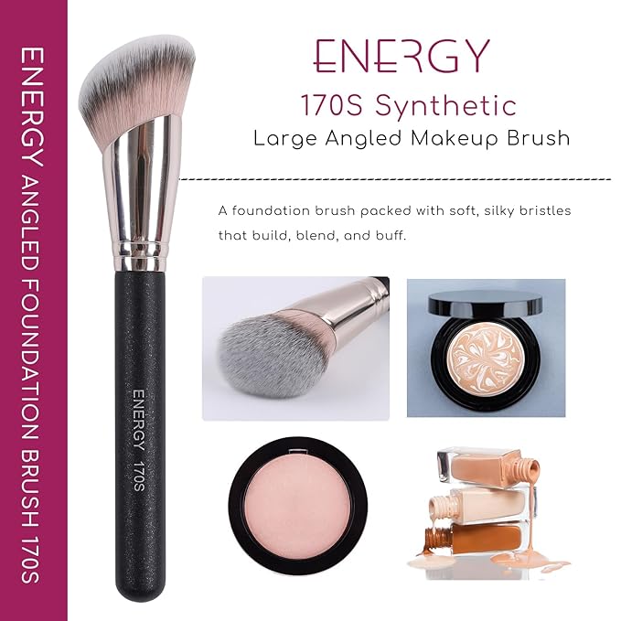 ENERGY Angled Foundation Brush - Large Makeup Brush for Liquid Foundation, Bronzer, Blush, Cream, Powder, Concealer &Contour Blending Face with Vegan Synthetic Bristles