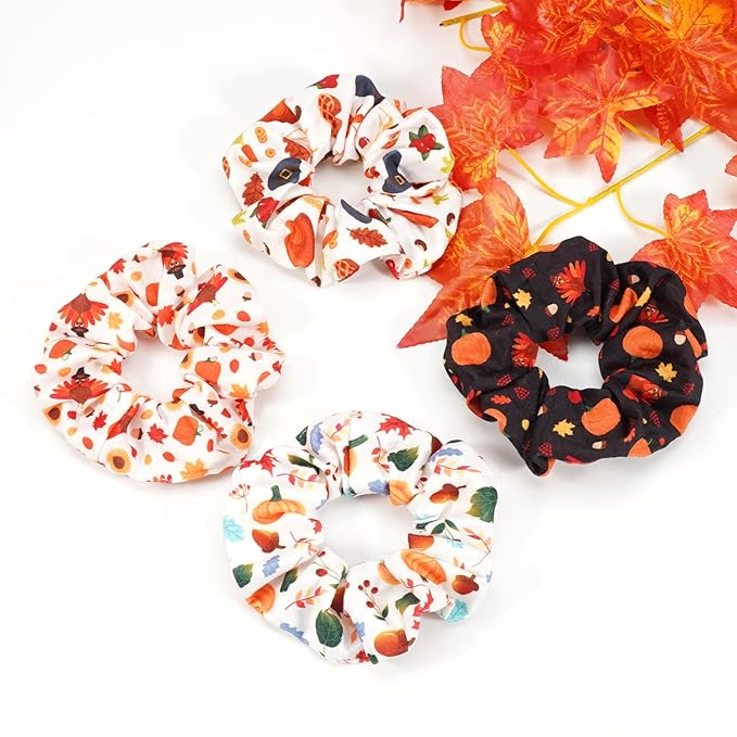 Thanksgiving Day Hair Scrunchies Soft Fall Turkey Harvest Elastic Hair Ties Autumn Hair Accessories Scrunchy Elastics Hair Bands Gifts Ponytail Holder Accessories for Women Girls