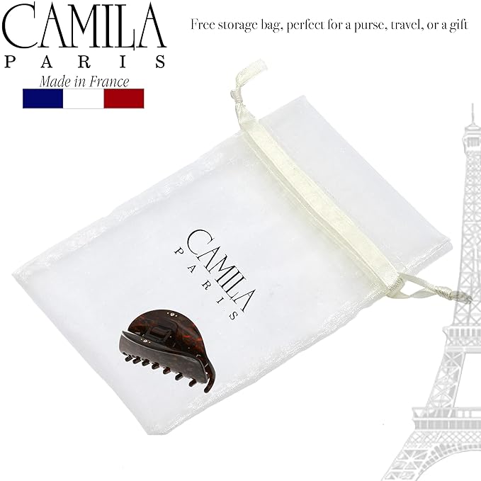 Camila Paris CP2961 French Hair Ponytail Holders Ties, Flower, Handmade, Brown, Strong Hold Grip Hair Clips for Women, No Slip and Durable Styling Girls Hair Accessories, Made in France